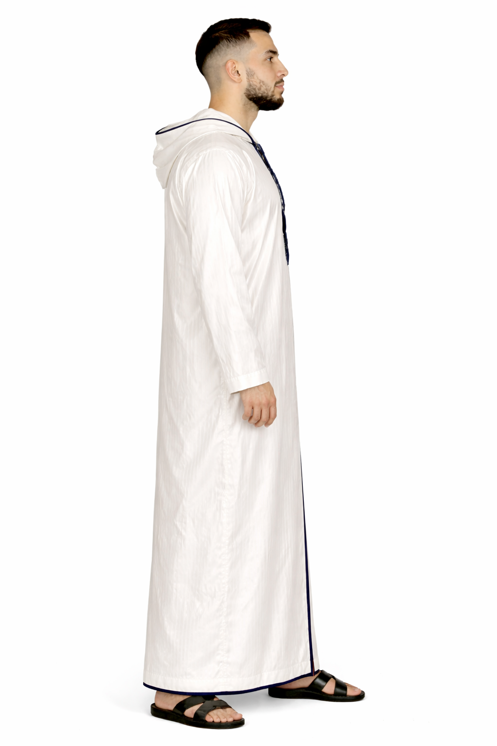 Lightest Sky Hooded Moroccan Thobe with Detailing