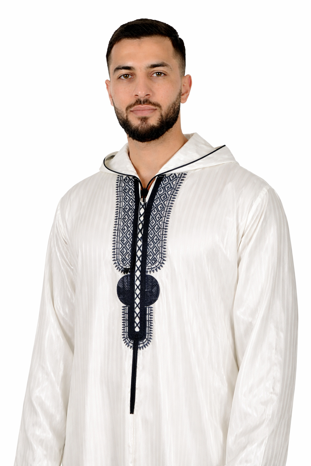 Lightest Sky Hooded Moroccan Thobe with Detailing