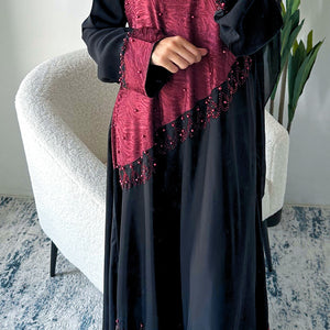 Black & Maroon Two-Tone Abaya - Amiiraa