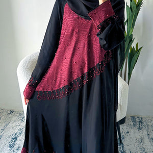 Black & Maroon Two-Tone Abaya - Amiiraa