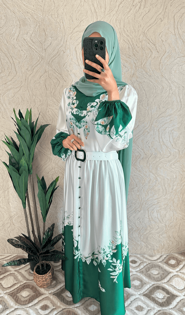 DMN Satin Patterned Maxi Dress - amiiraa