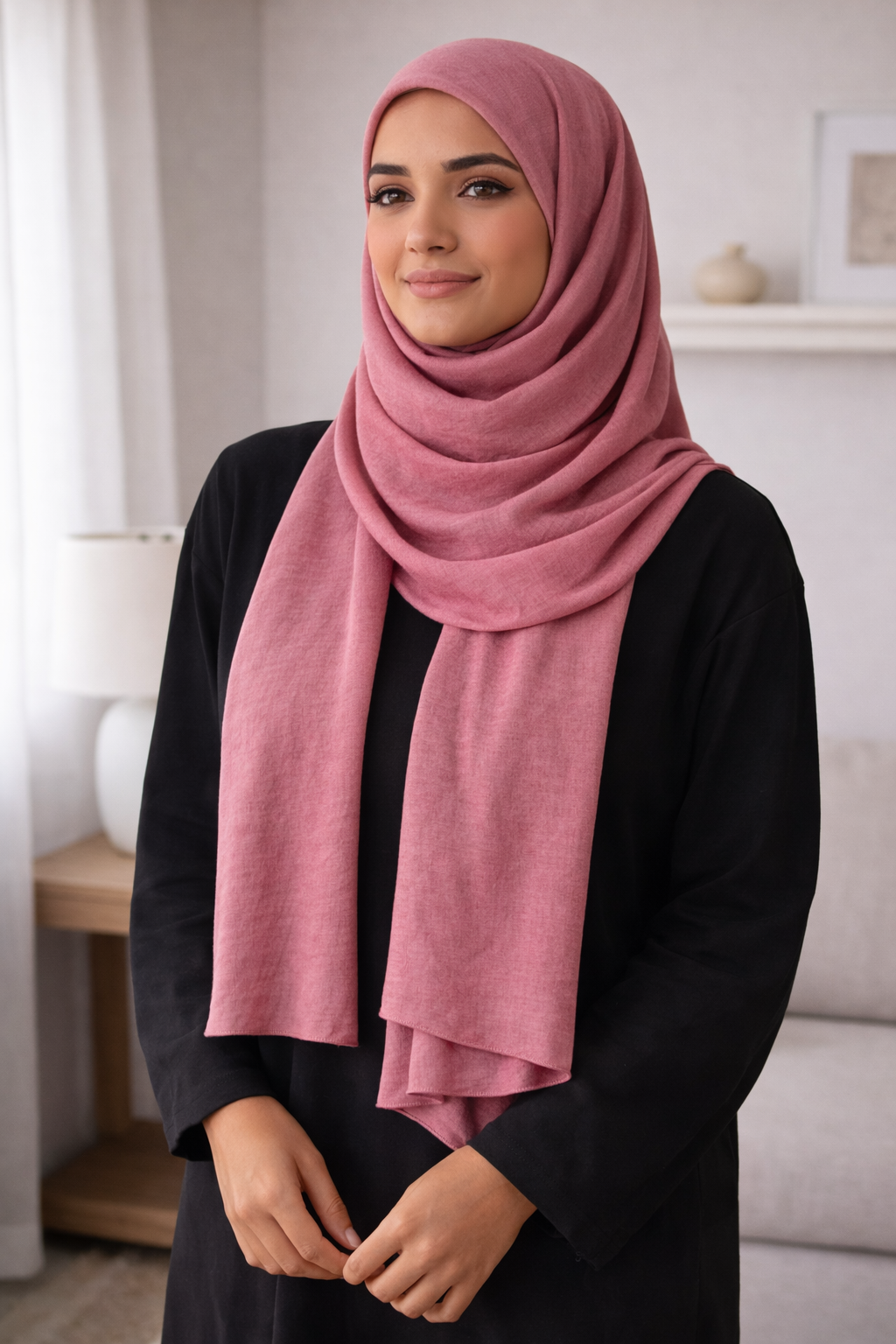 Amaranth Soft airflow fabric scarf with a subtle crinkle texture, perfect for daily modest wear.