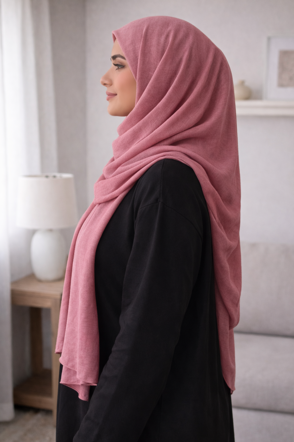 Amaranth Soft airflow fabric scarf with a subtle crinkle texture, perfect for daily modest wear.