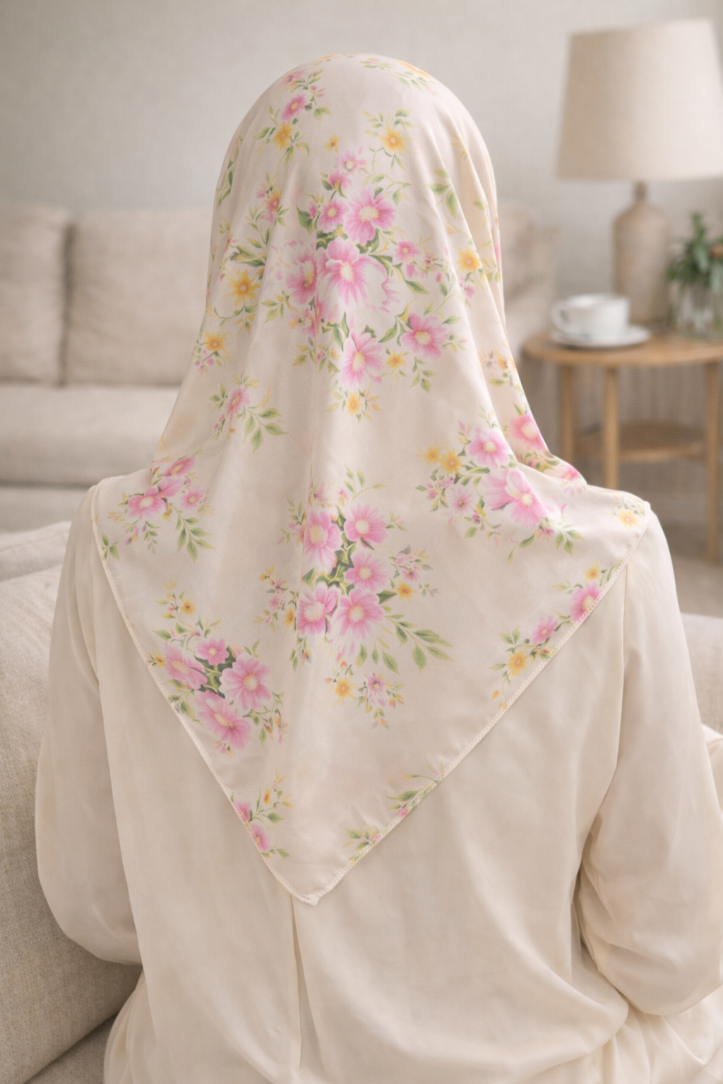 Baby Breath Floral Satin Scarf for Elegant Modest Styling