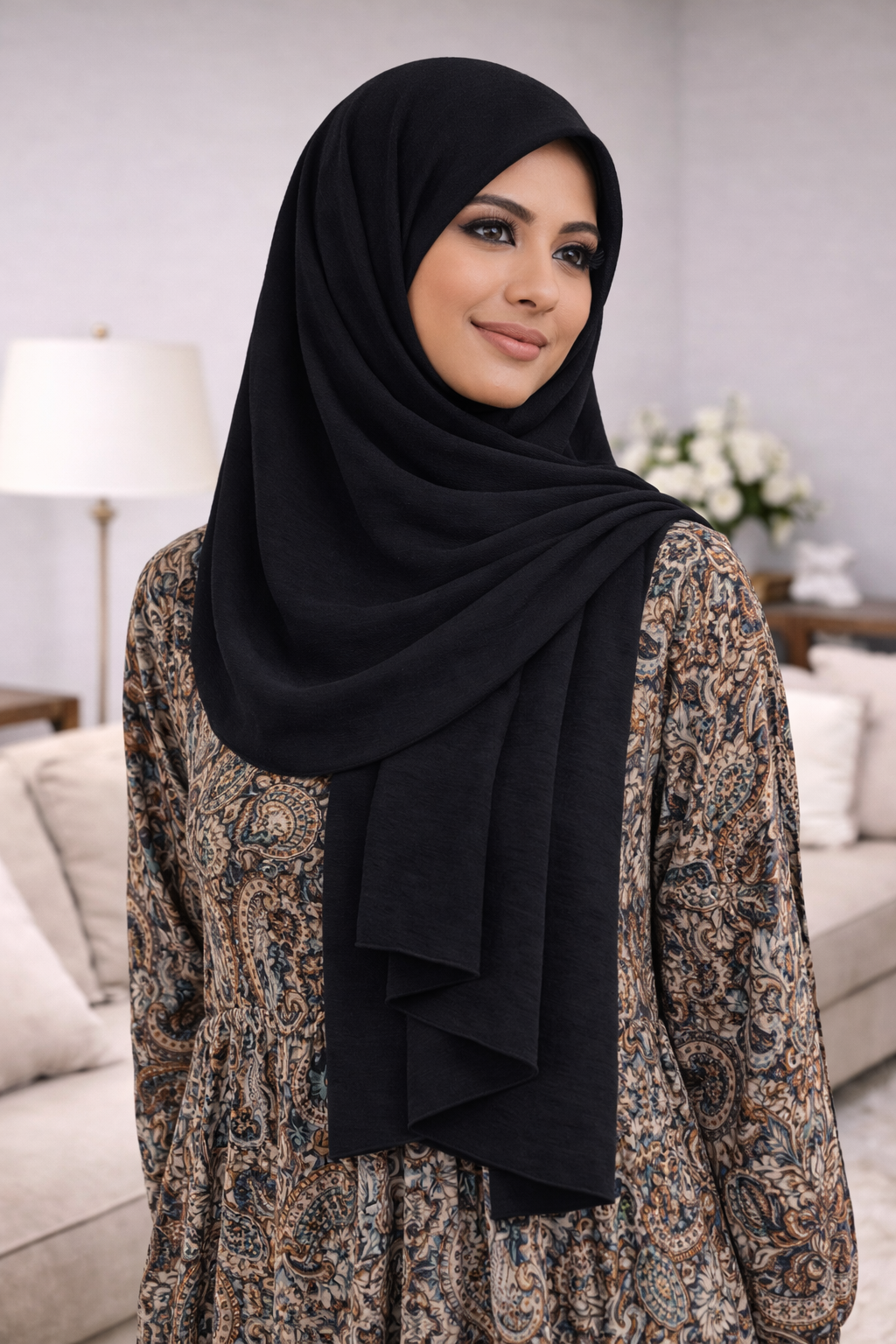 Anthracite Soft airflow fabric scarf with a subtle crinkle texture, perfect for daily modest wear.