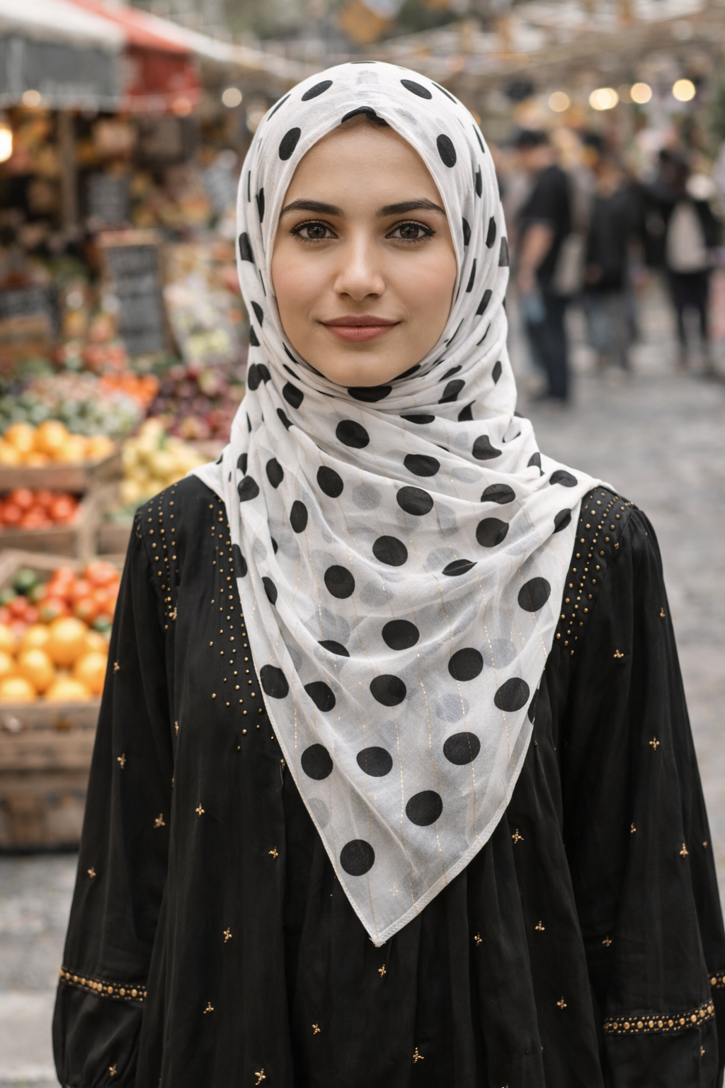 Lightweight Black Polka Dot Print Blue Flower Chiffon Scarf for Women