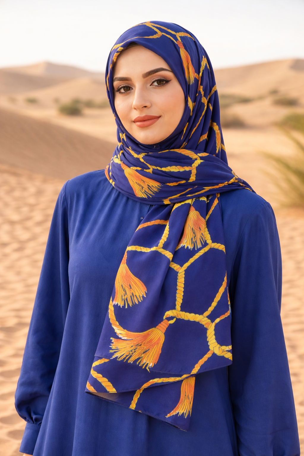 Lightweight Blueprint Chain Print Chiffon Scarf for Women
