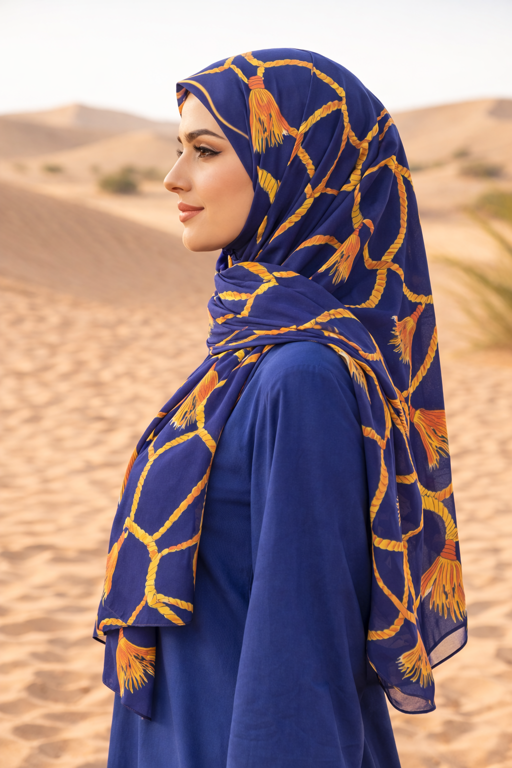 Lightweight Blueprint Chain Print Chiffon Scarf for Women