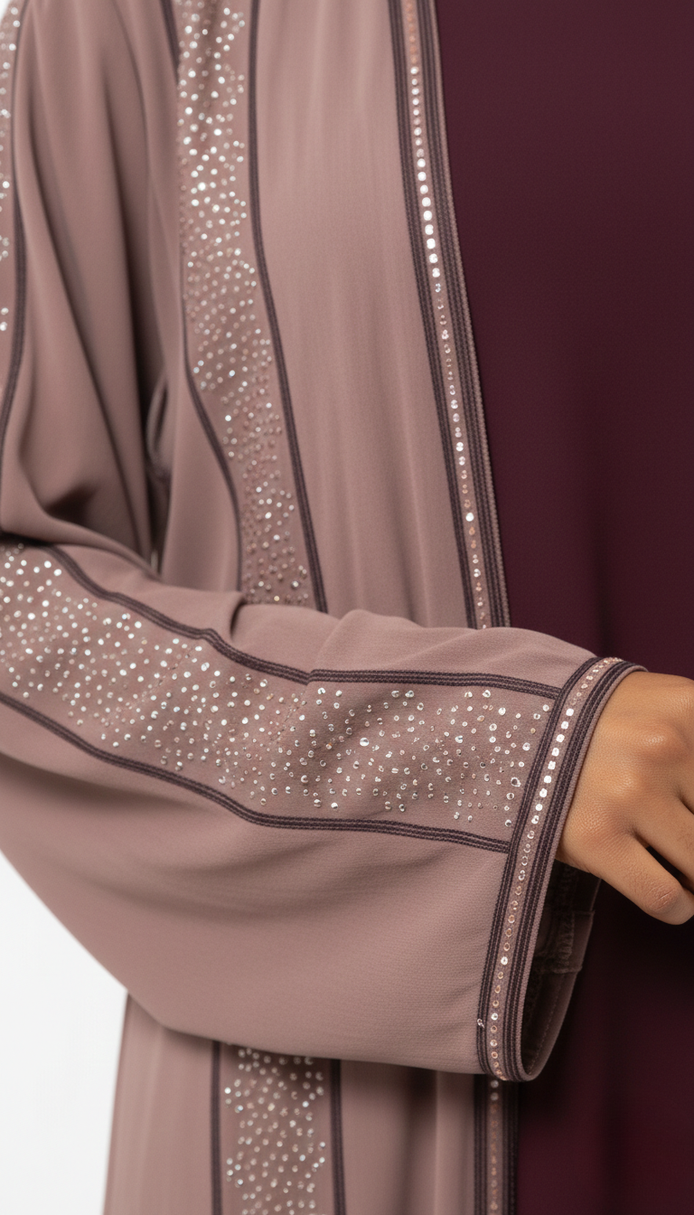 Stone Embellished 2 Piece Abaya with Belt - Plum Kitten