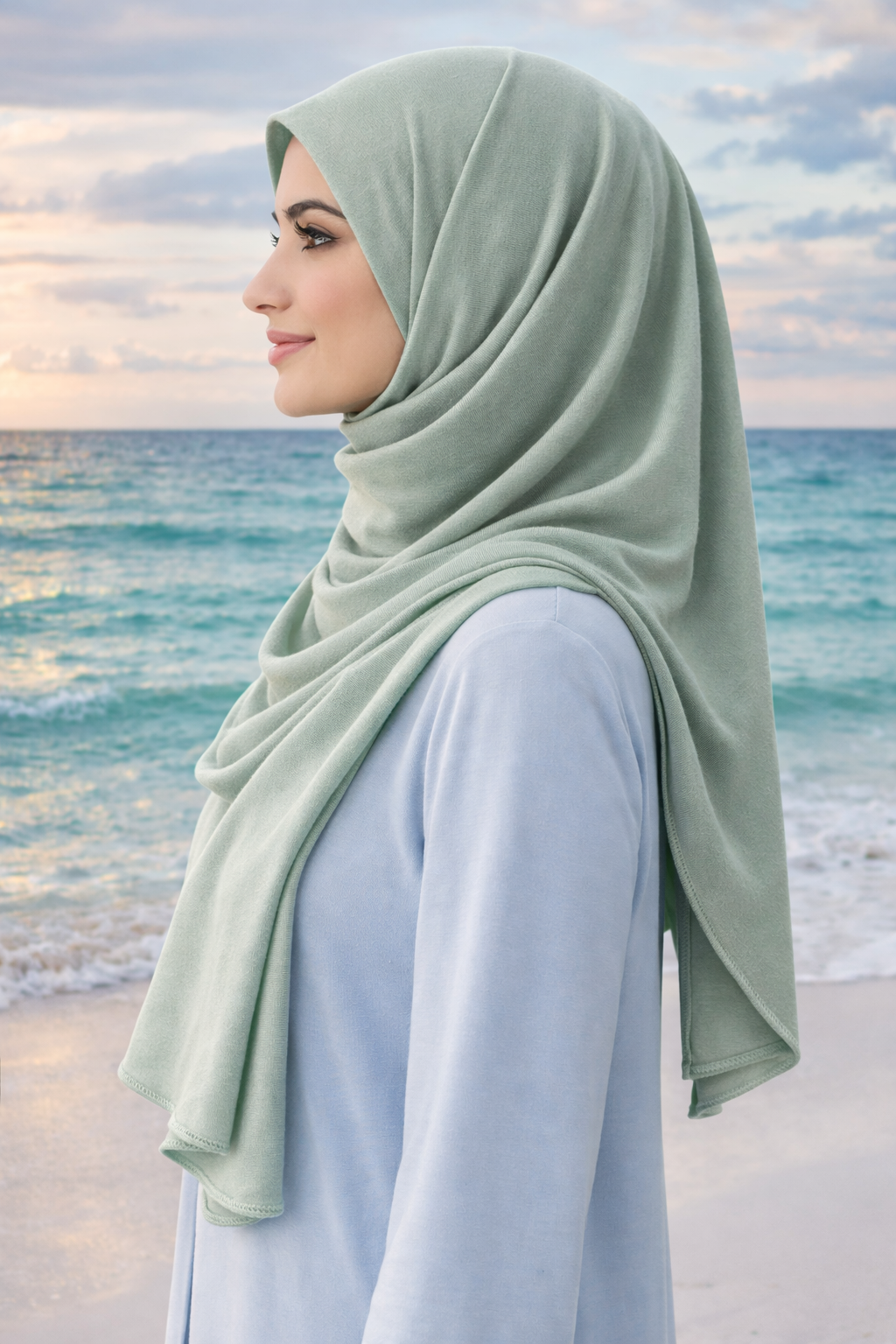 Cameo Green Soft, stretchy cotton jersey scarf designed for comfortable everyday modest wear