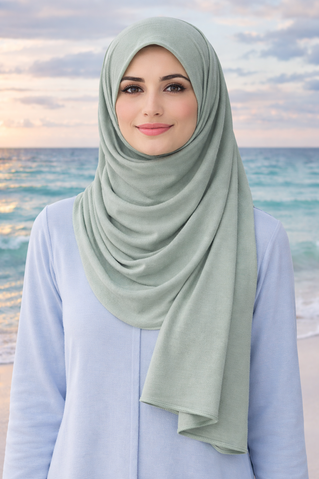 Cameo Green Soft, stretchy cotton jersey scarf designed for comfortable everyday modest wear
