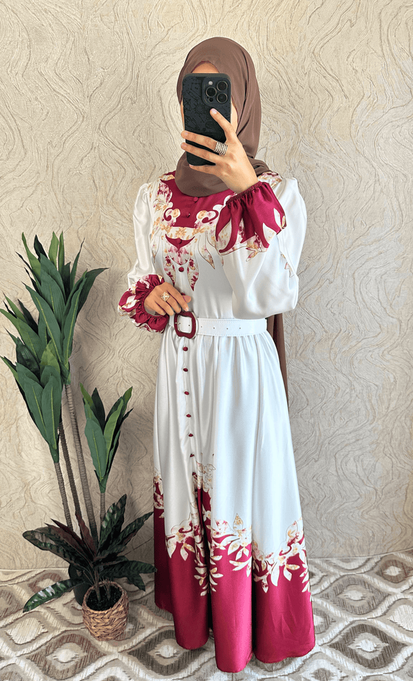 DMN Satin Patterned Maxi Dress - amiiraa