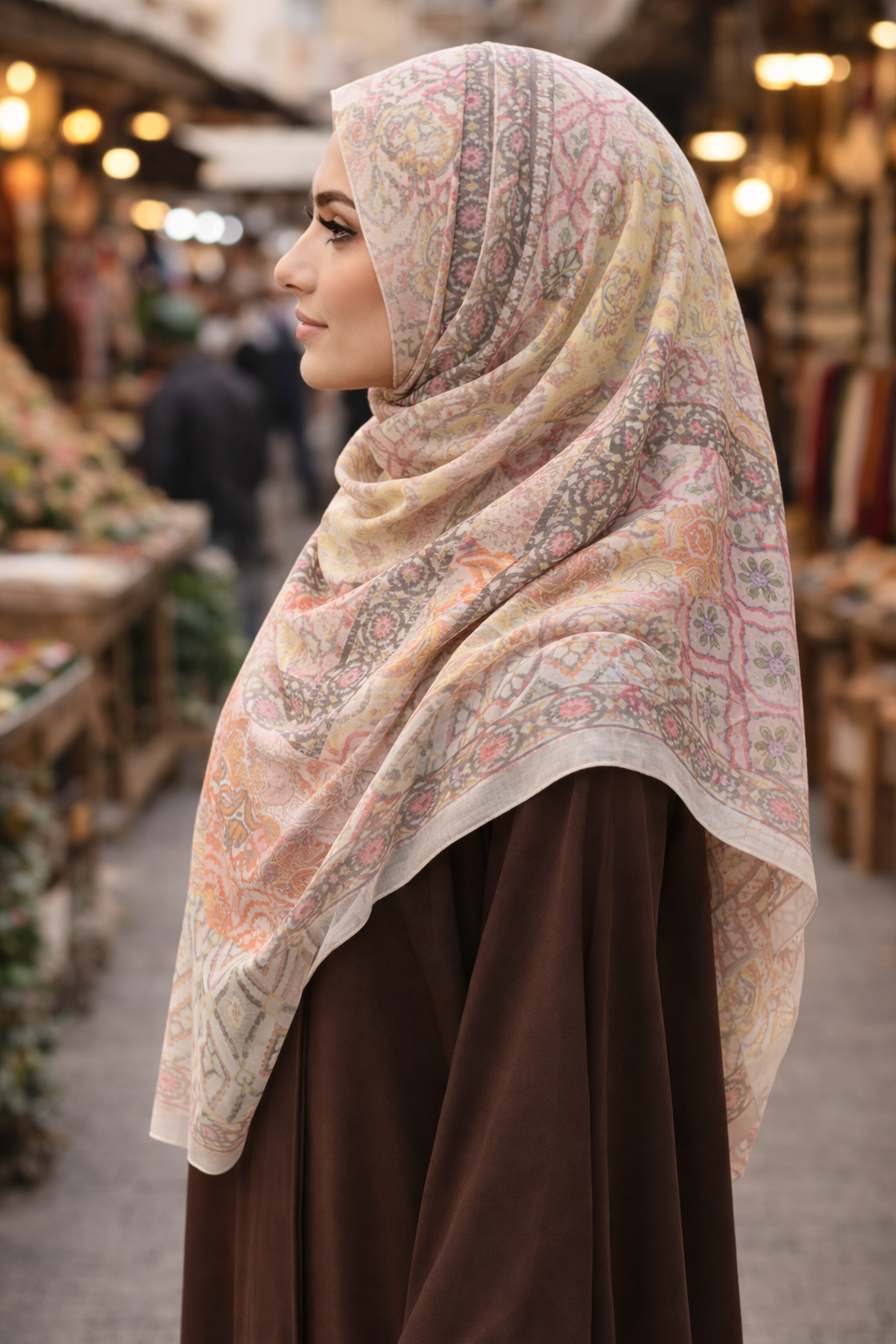 Deauville Mauve Moroccan Print Rectangular Chiffon Scarf for Modest Everyday Wear