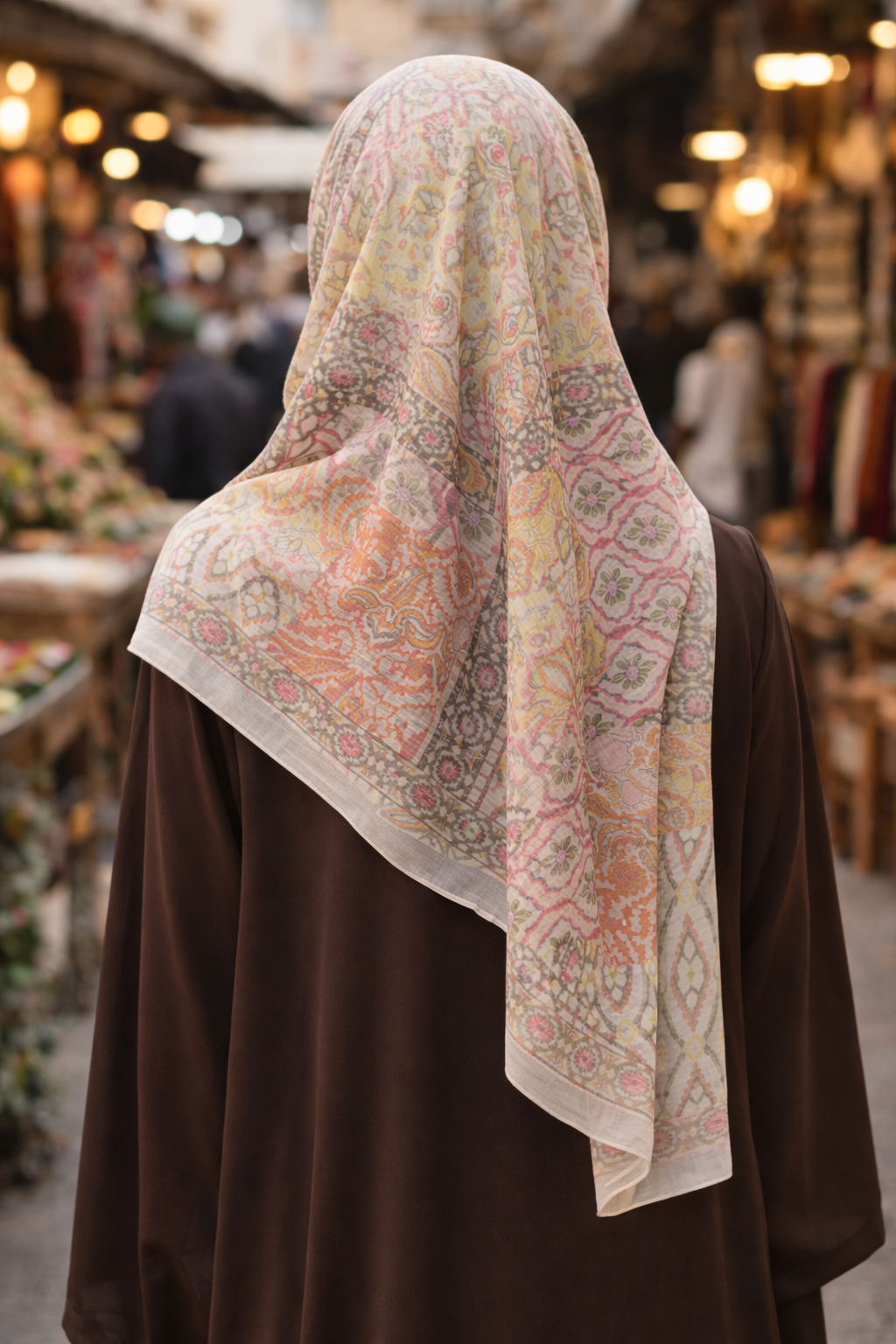 Deauville Mauve Moroccan Print Rectangular Chiffon Scarf for Modest Everyday Wear