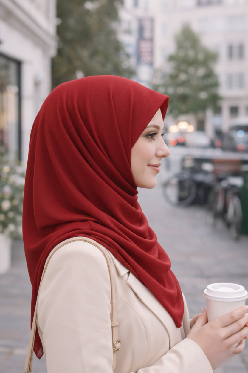 Earth Red Lightweight Rectangular Chiffon Scarf for Women – Sheer Wrap