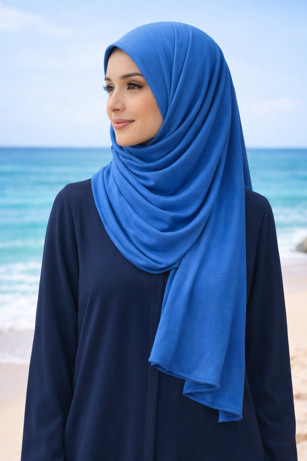 Diva Blue Soft, stretchy cotton jersey scarf designed for comfortable everyday modest wear