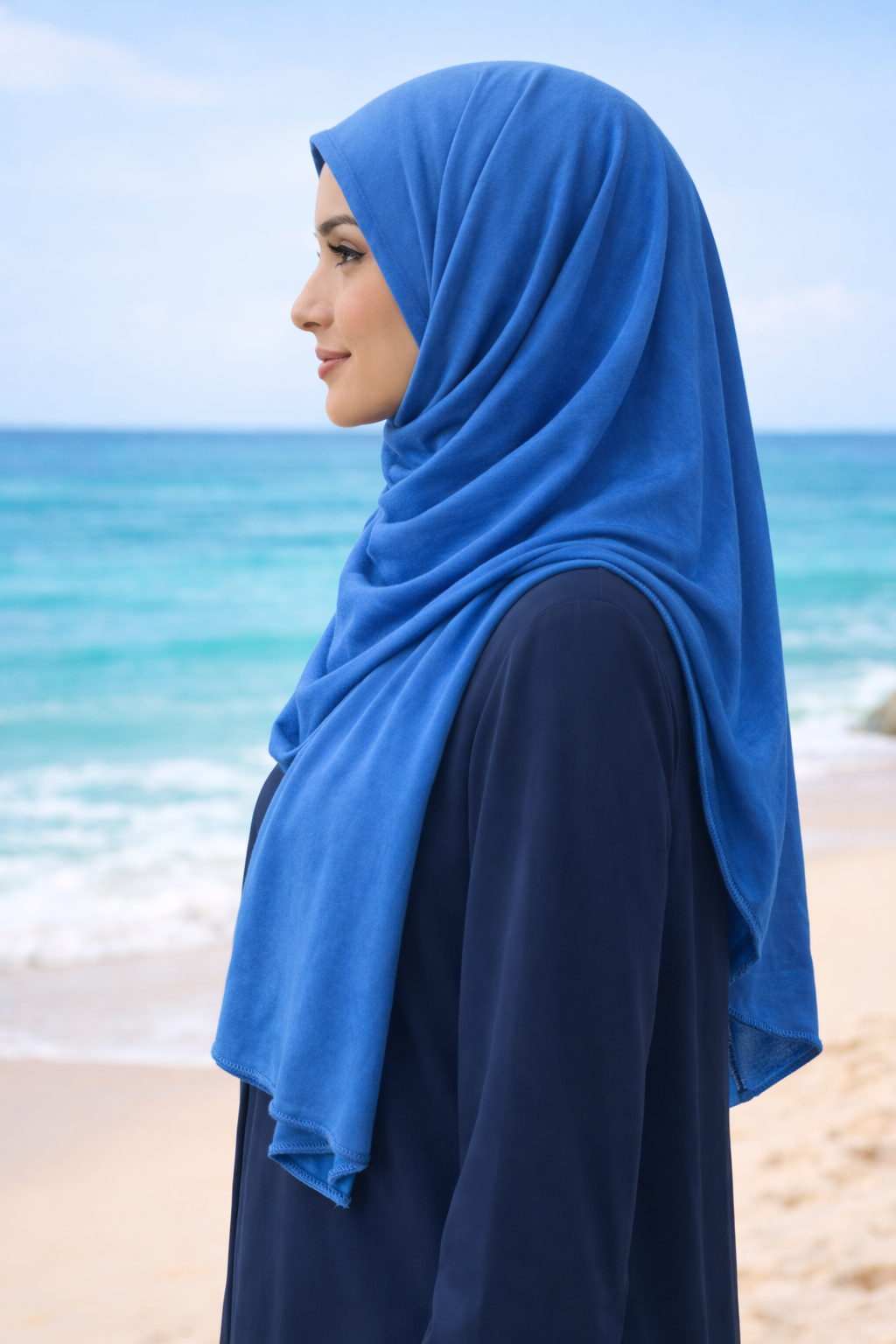 Diva Blue Soft, stretchy cotton jersey scarf designed for comfortable everyday modest wear
