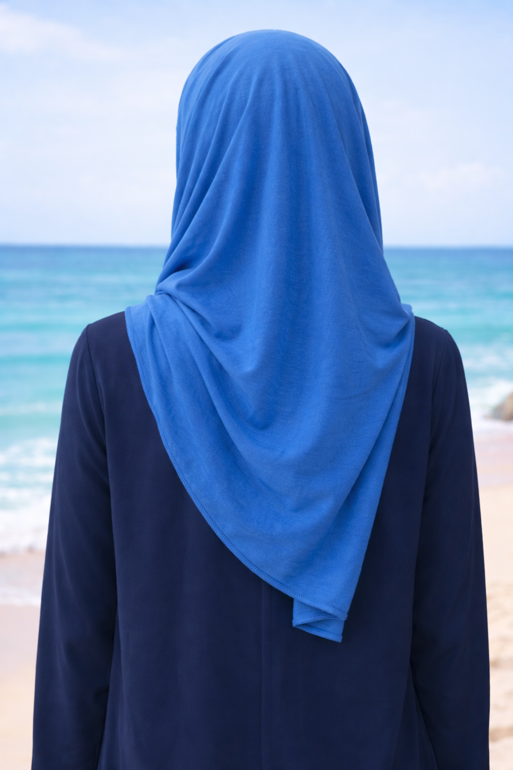 Diva Blue Soft, stretchy cotton jersey scarf designed for comfortable everyday modest wear