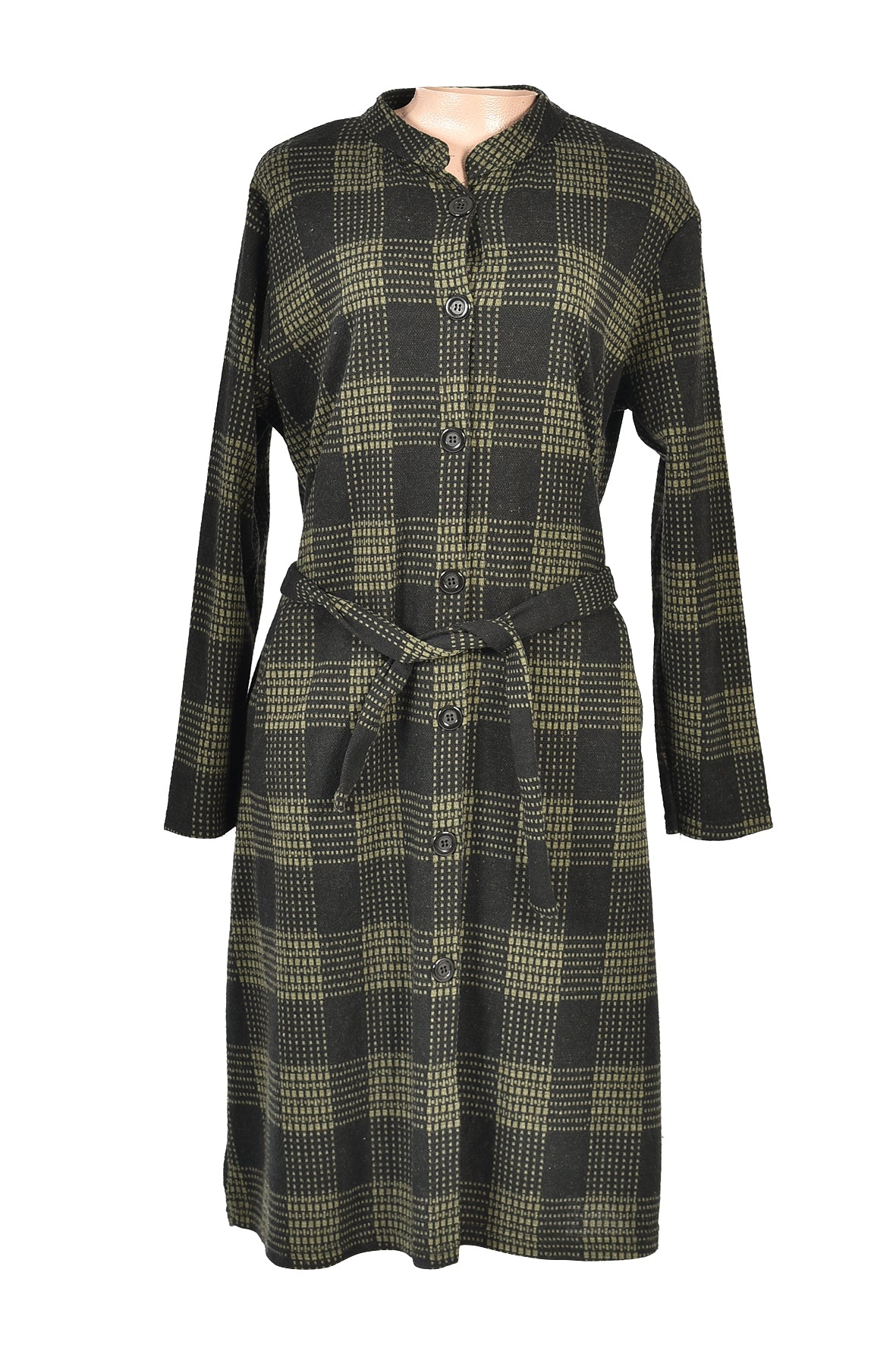3/4 length checked winter dress -olive