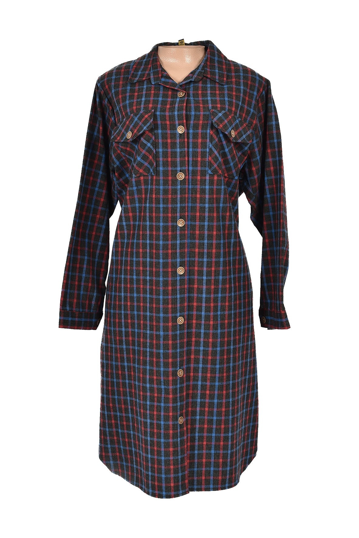 3/4 length checked winter over dress -blue-red
