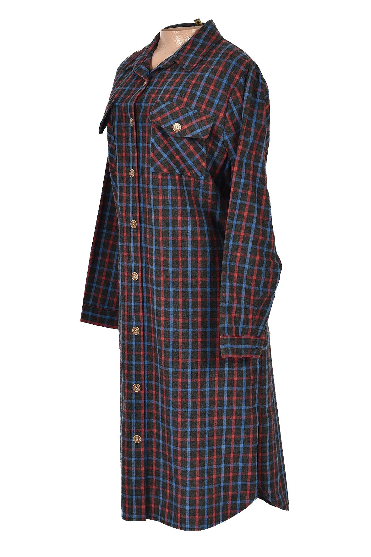 3/4 length checked winter over dress -blue-red