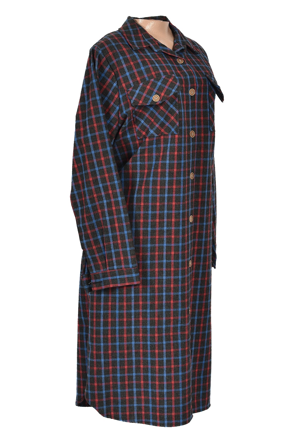 3/4 length checked winter over dress -blue-red