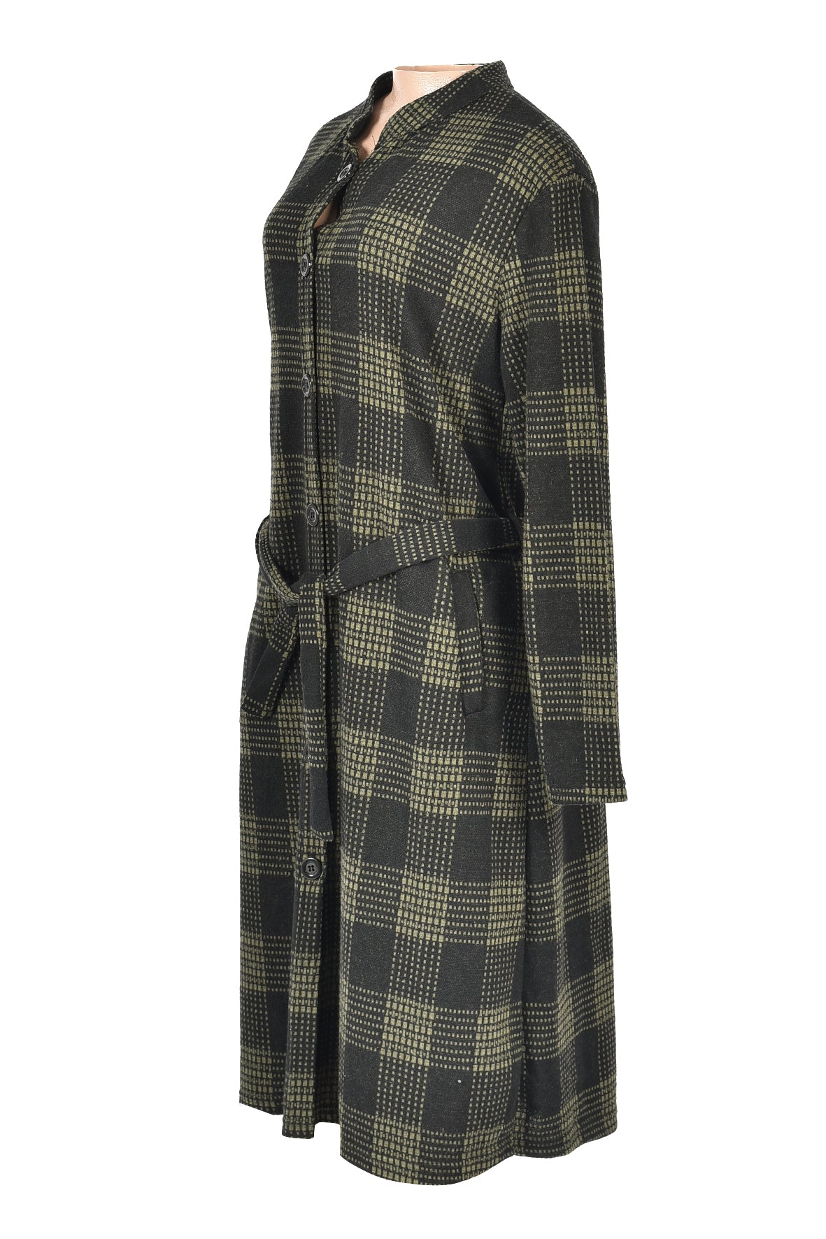 3/4 length checked winter dress -olive