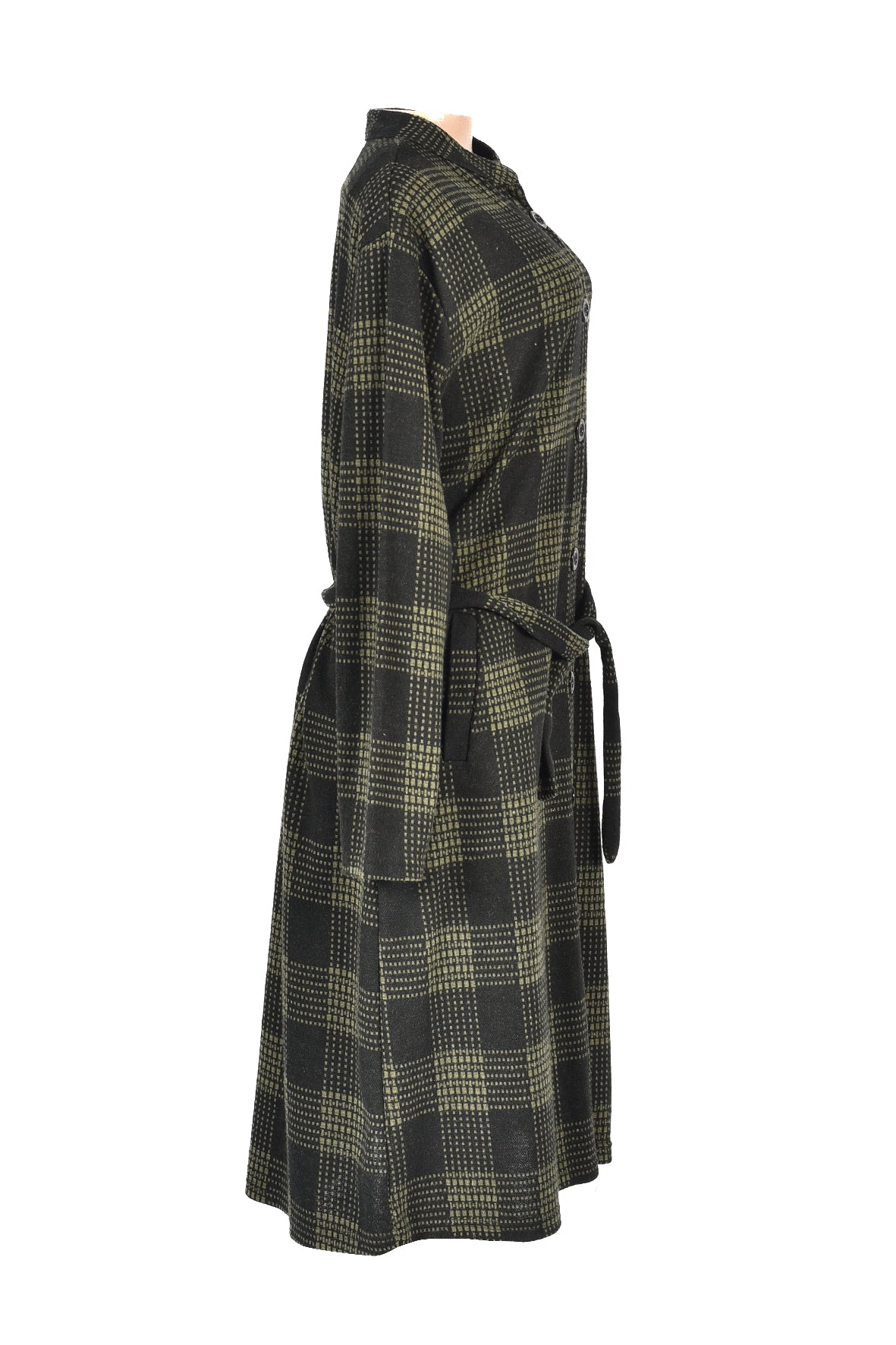 3/4 length checked winter dress -olive