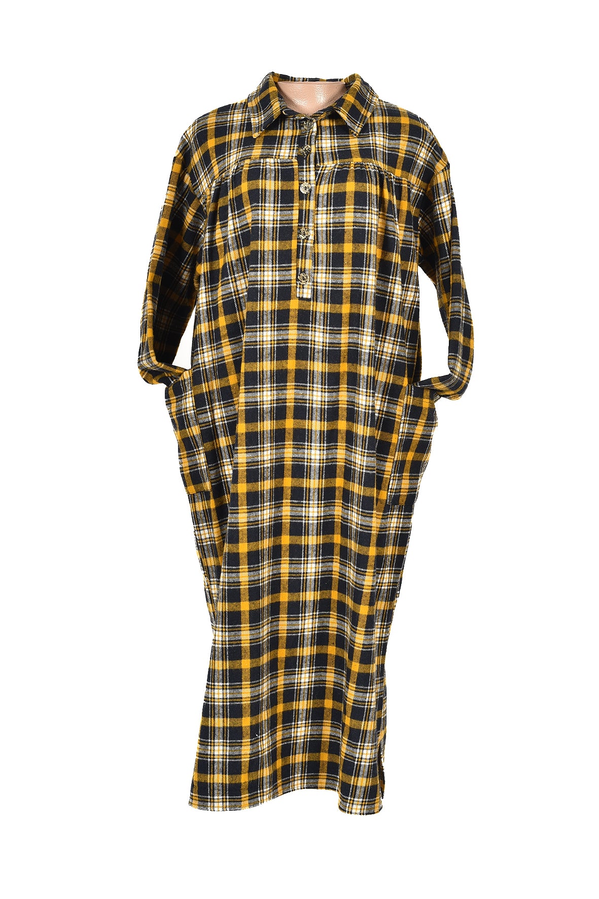 3/4 length checked winter dress -yellow