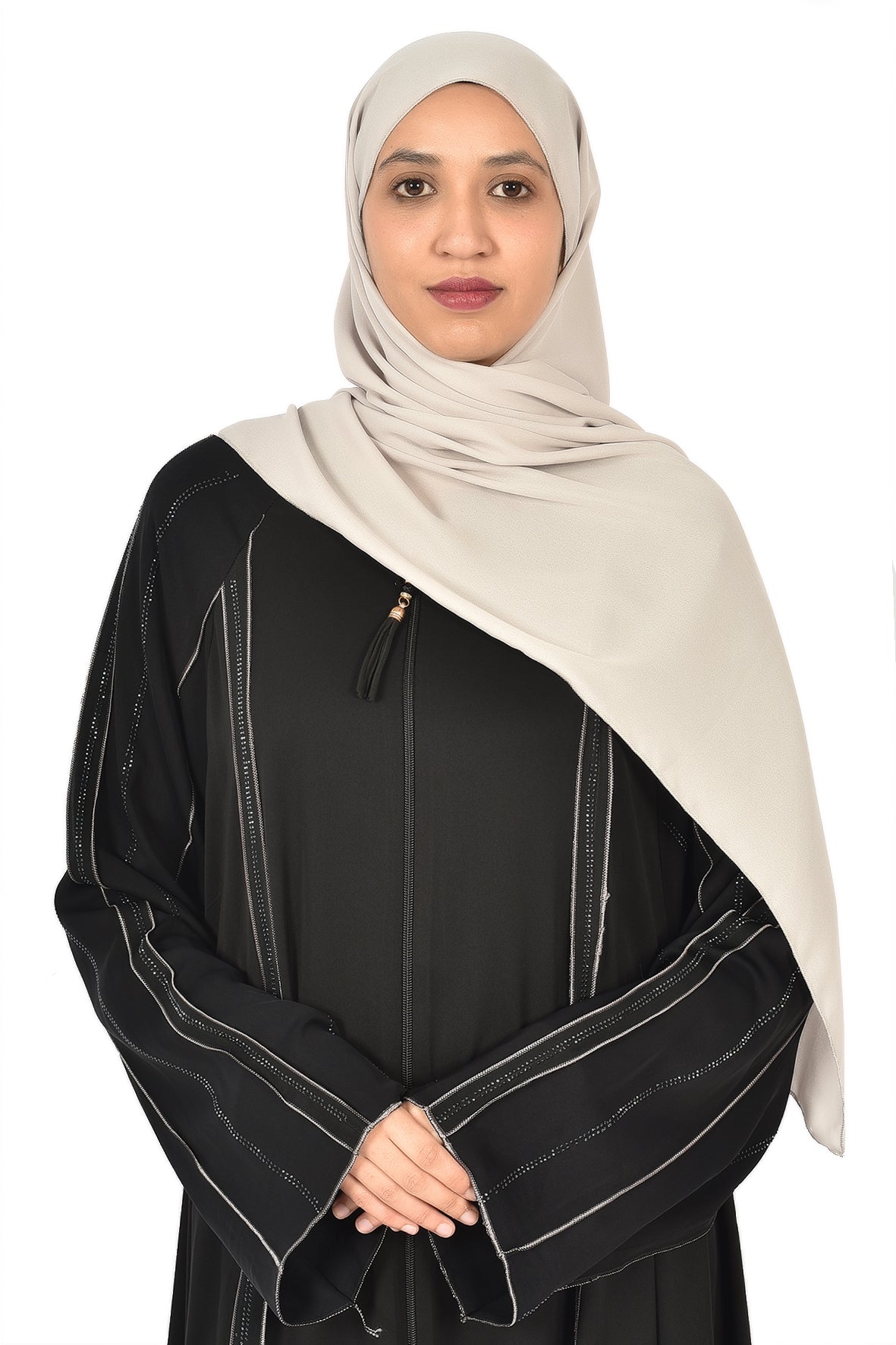 Premium Black Abaya with Fine Silver Lines ( ladies abaya )