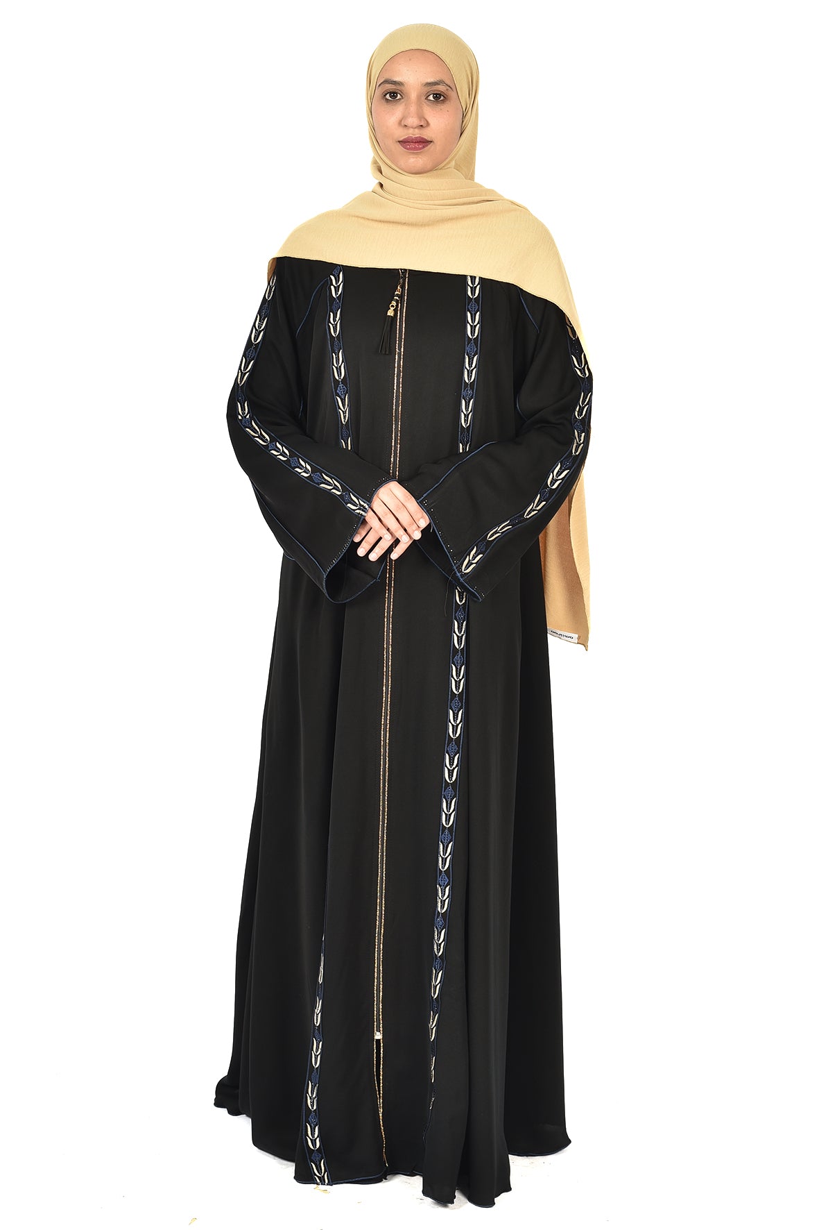 Black Abaya with Elegant Blue Embroidery  ladies abaya