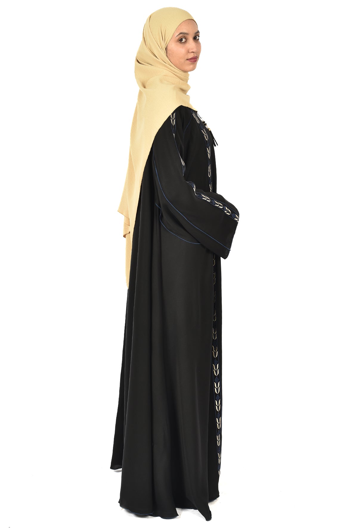 Black Abaya with Elegant Blue Embroidery  ladies abaya