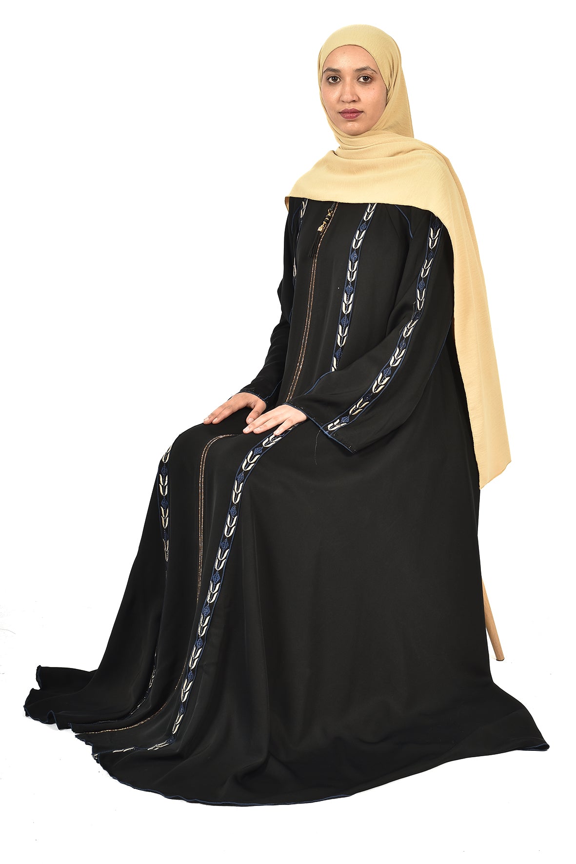 Black Abaya with Elegant Blue Embroidery  ladies abaya