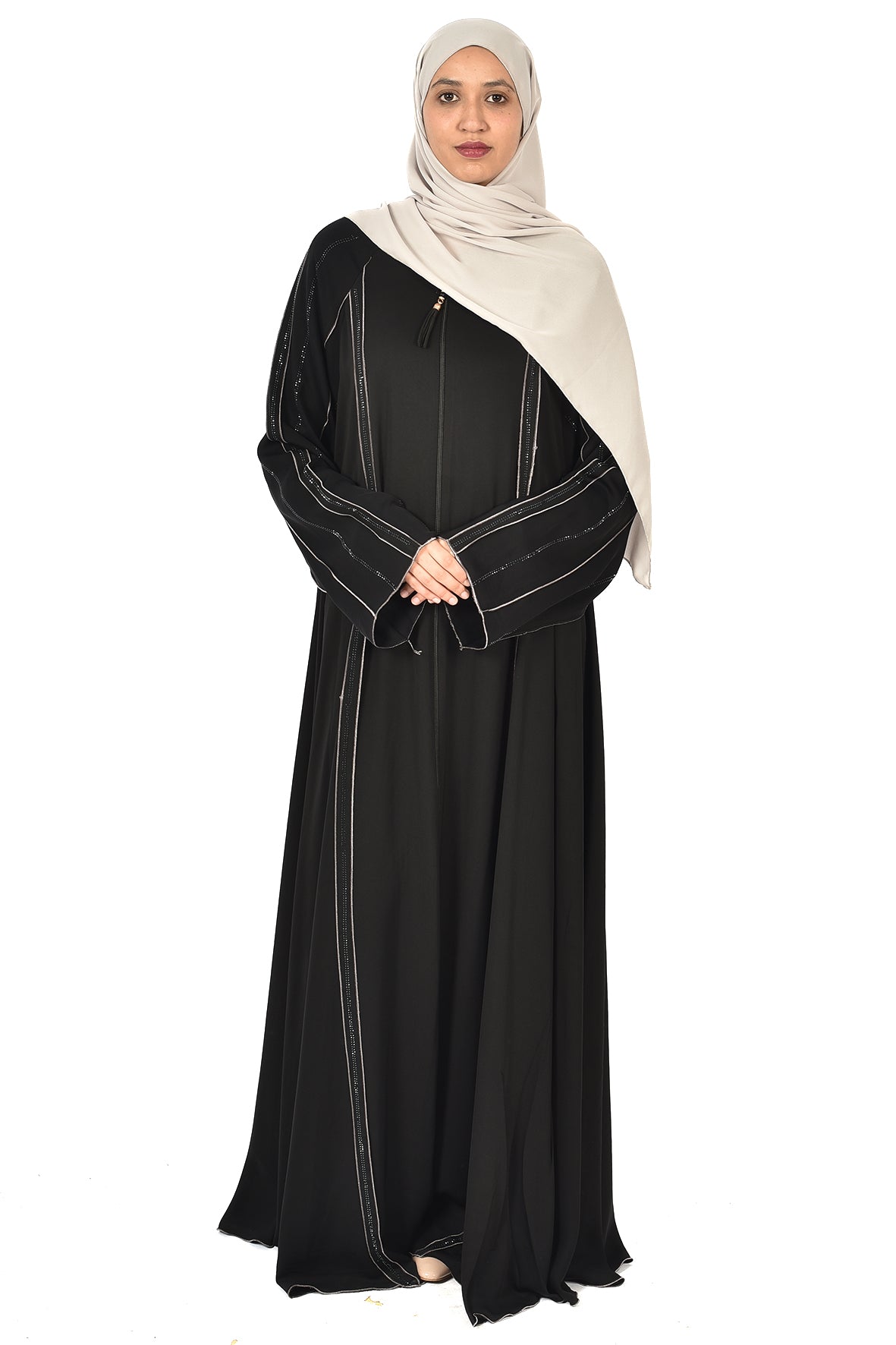Premium Black Abaya with Fine Silver Lines ( ladies abaya )