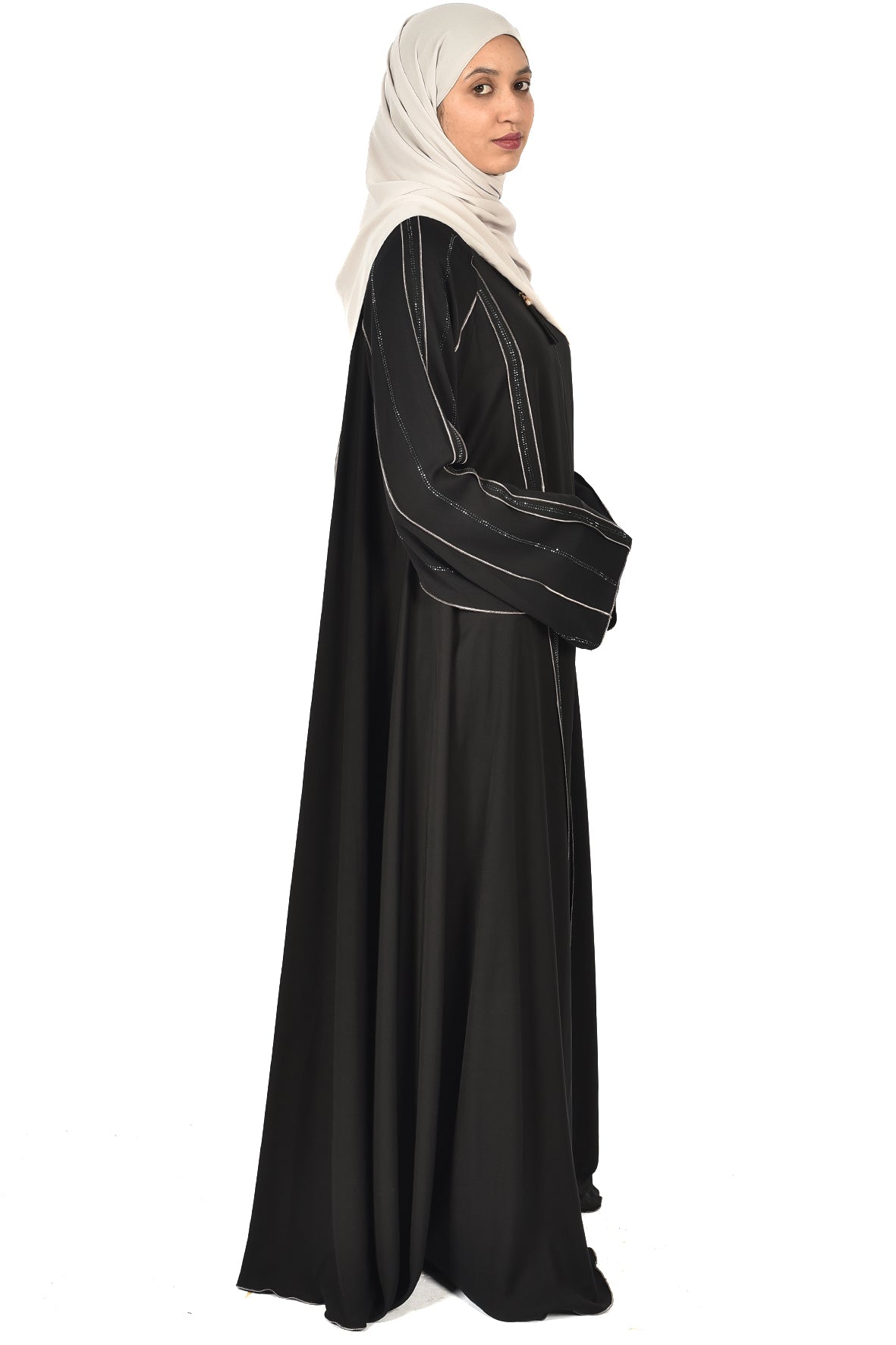 Premium Black Abaya with Fine Silver Lines ( ladies abaya )