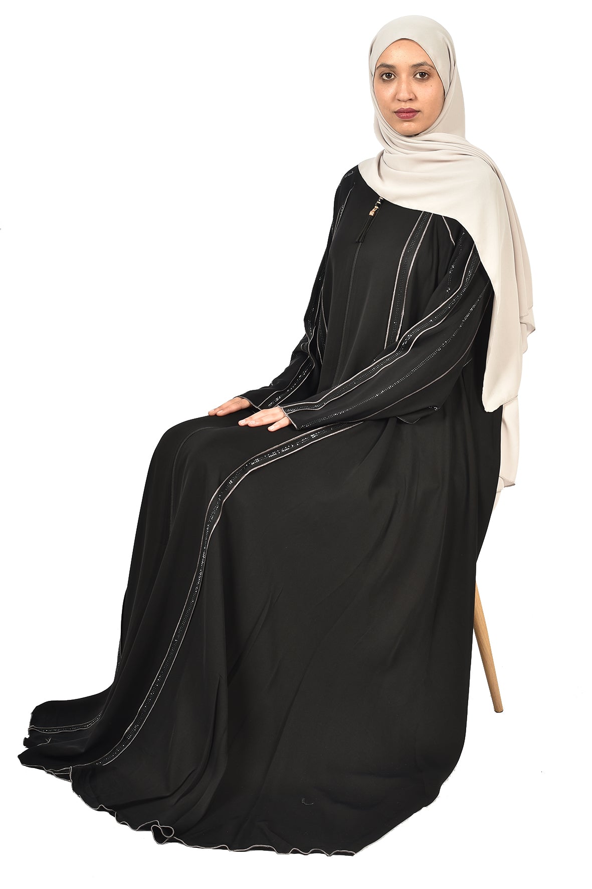 Premium Black Abaya with Fine Silver Lines ( ladies abaya )