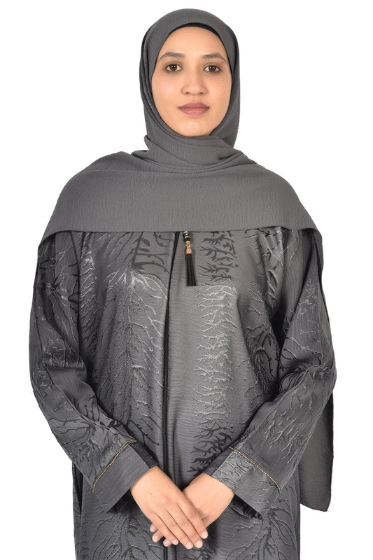 Elegant Charcoal Grey Abaya with Textured Shine ( ladies abaya )