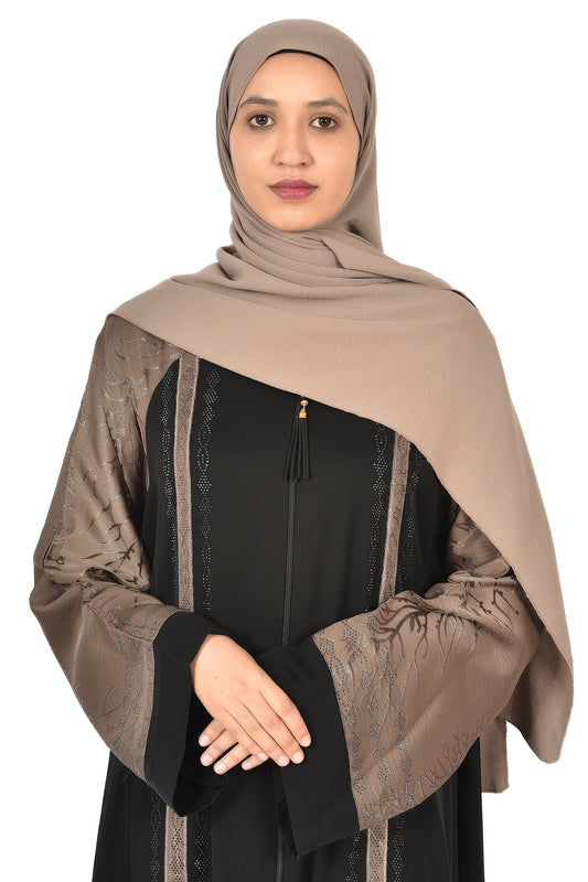 Black Abaya with Embellished Sleeves & Shimmering Front Panel ( ladies abaya )