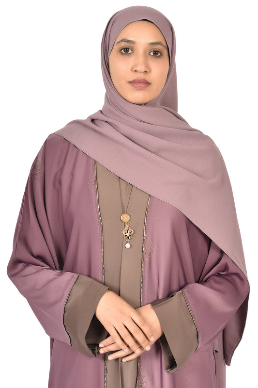 Mauve Abaya with Subtle Floral Embroidery & Taupe Accents ( ladies abaya )