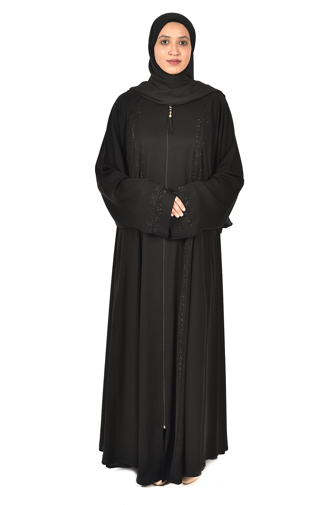 Elegant Black Abaya with Subtle Beaded Embroidery ( ladies abaya )