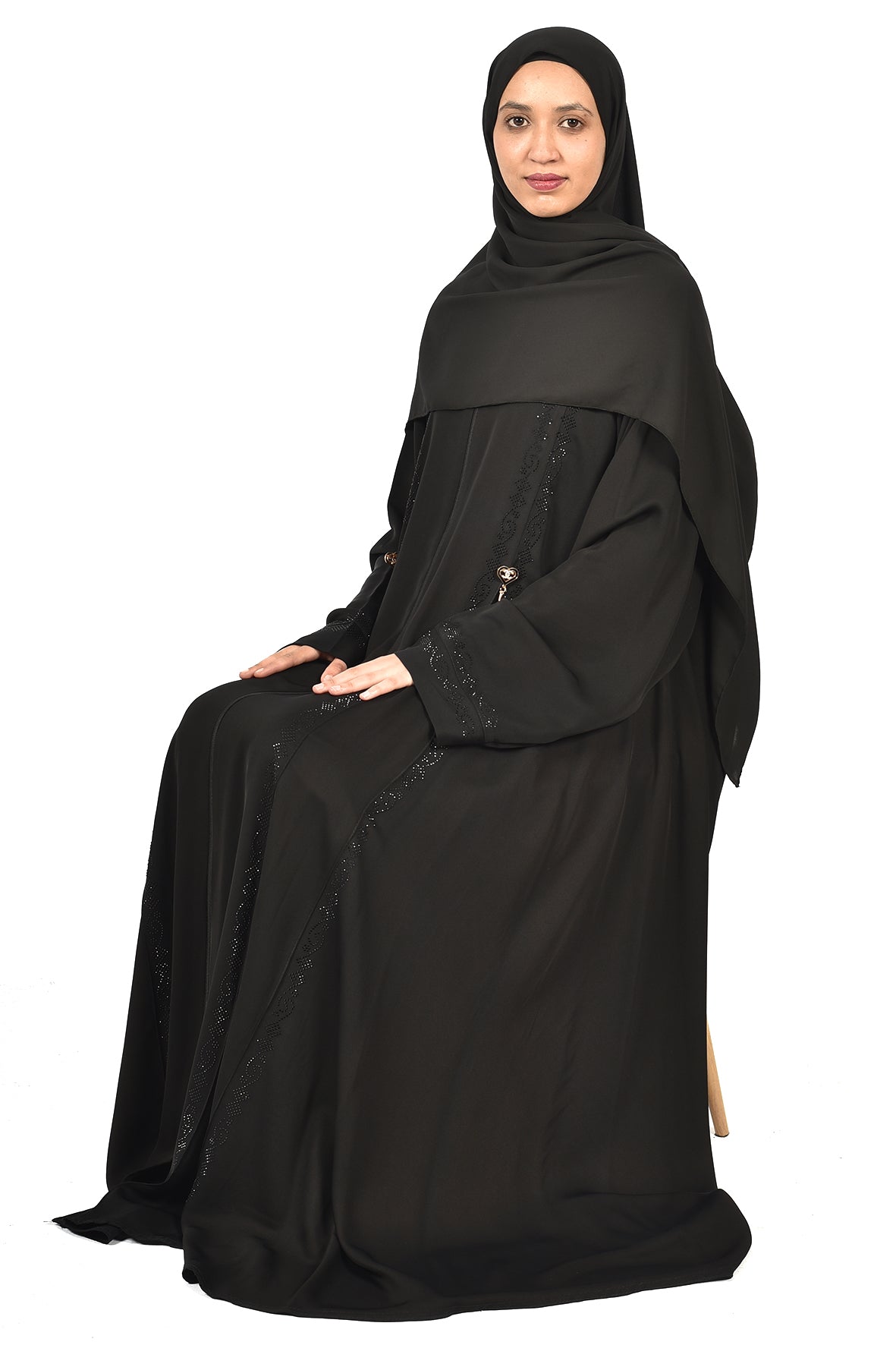 Elegant Black Abaya with Subtle Beaded Embroidery ( ladies abaya )