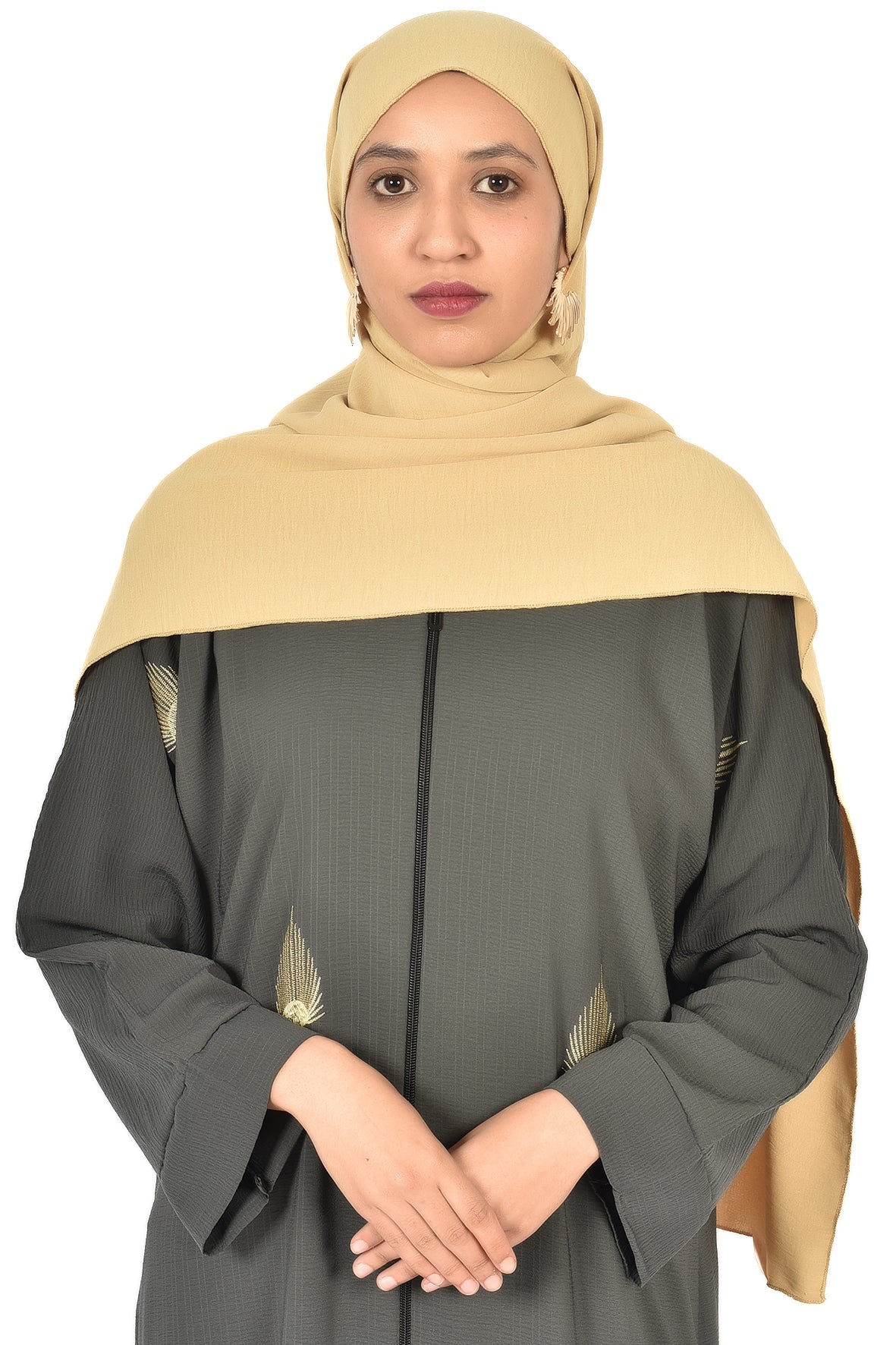 Elegant Olive Abaya with Golden Embroidered Motifs ( ladies abaya )