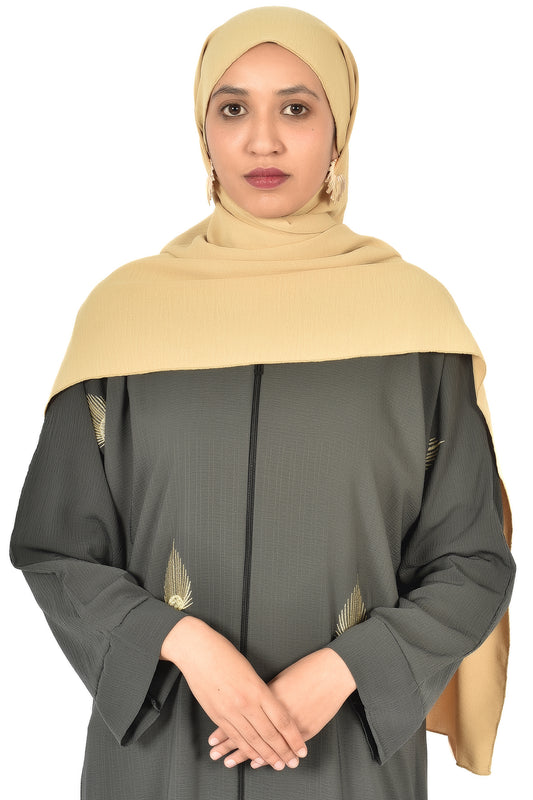 Elegant Olive Abaya with Golden Embroidered Motifs ( ladies abaya )