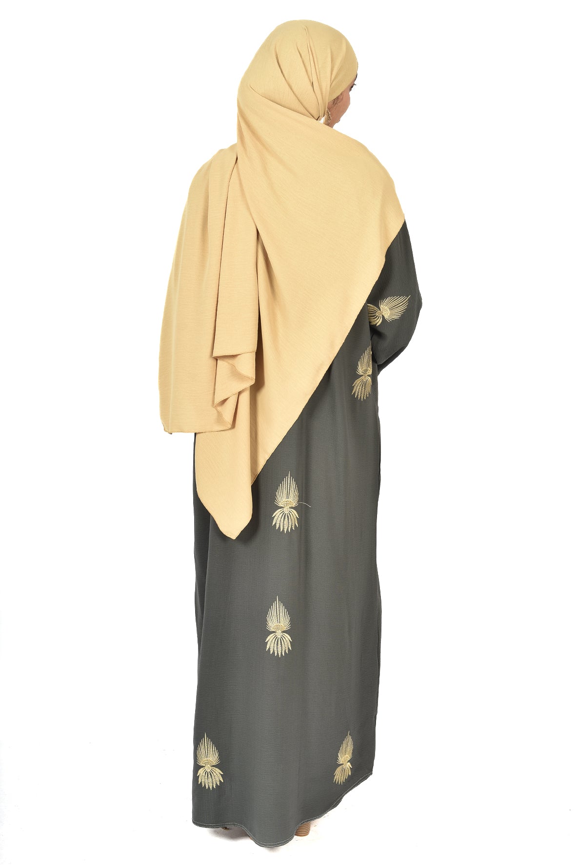 Elegant Olive Abaya with Golden Embroidered Motifs ( ladies abaya )
