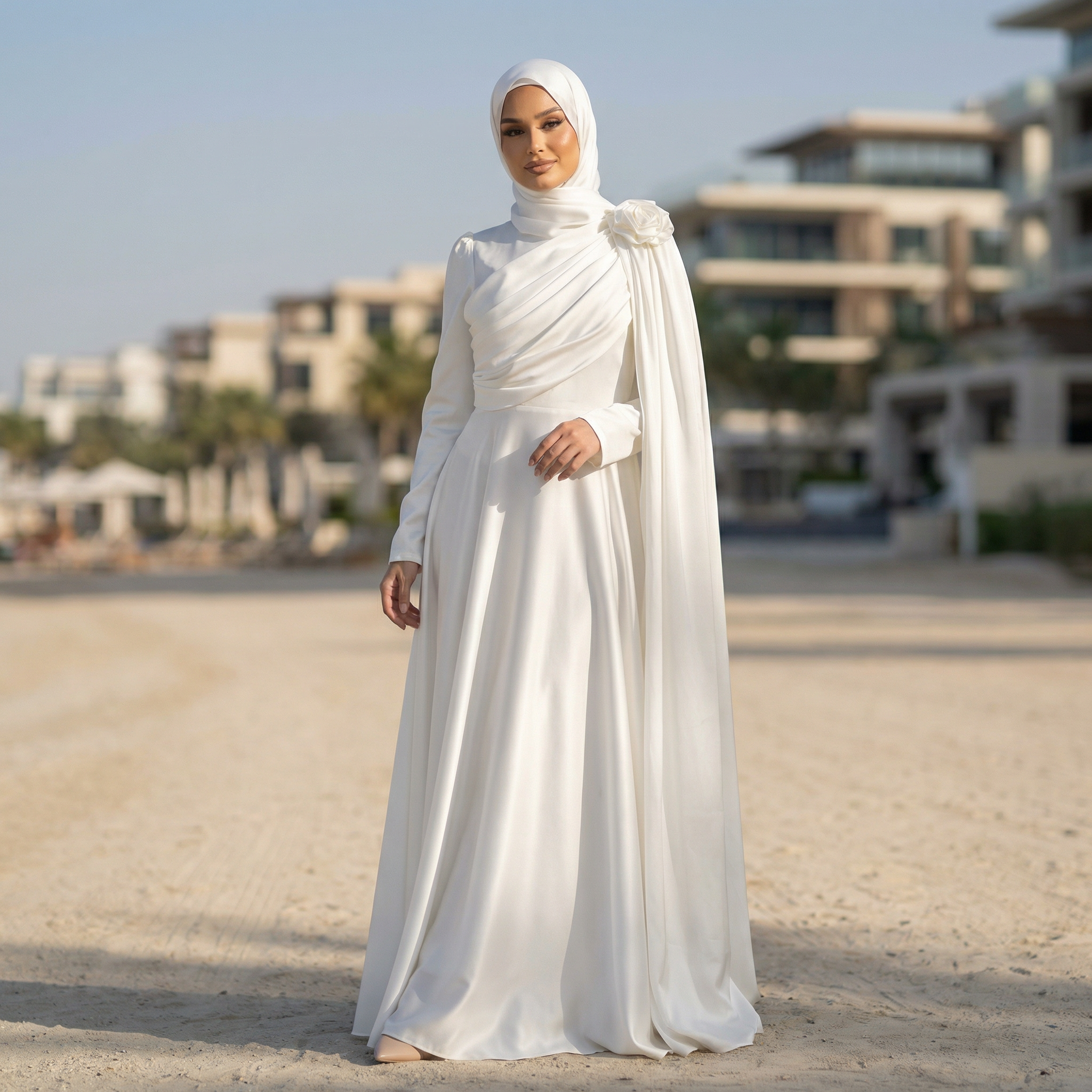 muslim dress Modest Woman's Empire Waist Shimmery Tulle - 36229 93cm/36.61 Sleeve Timeless Muslim Bridal Dresses with