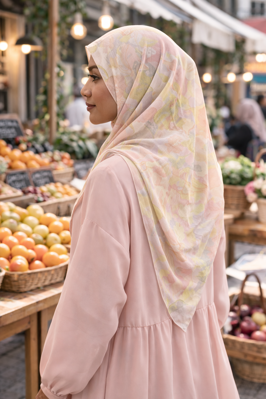 Pattern Fwan Pastel Floral Chiffon Scarf for Everyday Styling