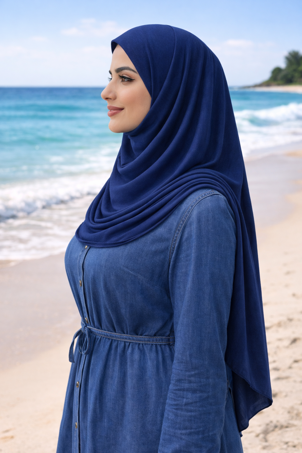 Galaxy Blue Soft, stretchy cotton jersey scarf designed for comfortable everyday modest wear