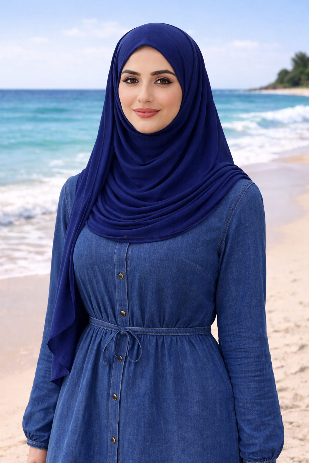 Galaxy Blue Soft, stretchy cotton jersey scarf designed for comfortable everyday modest wear