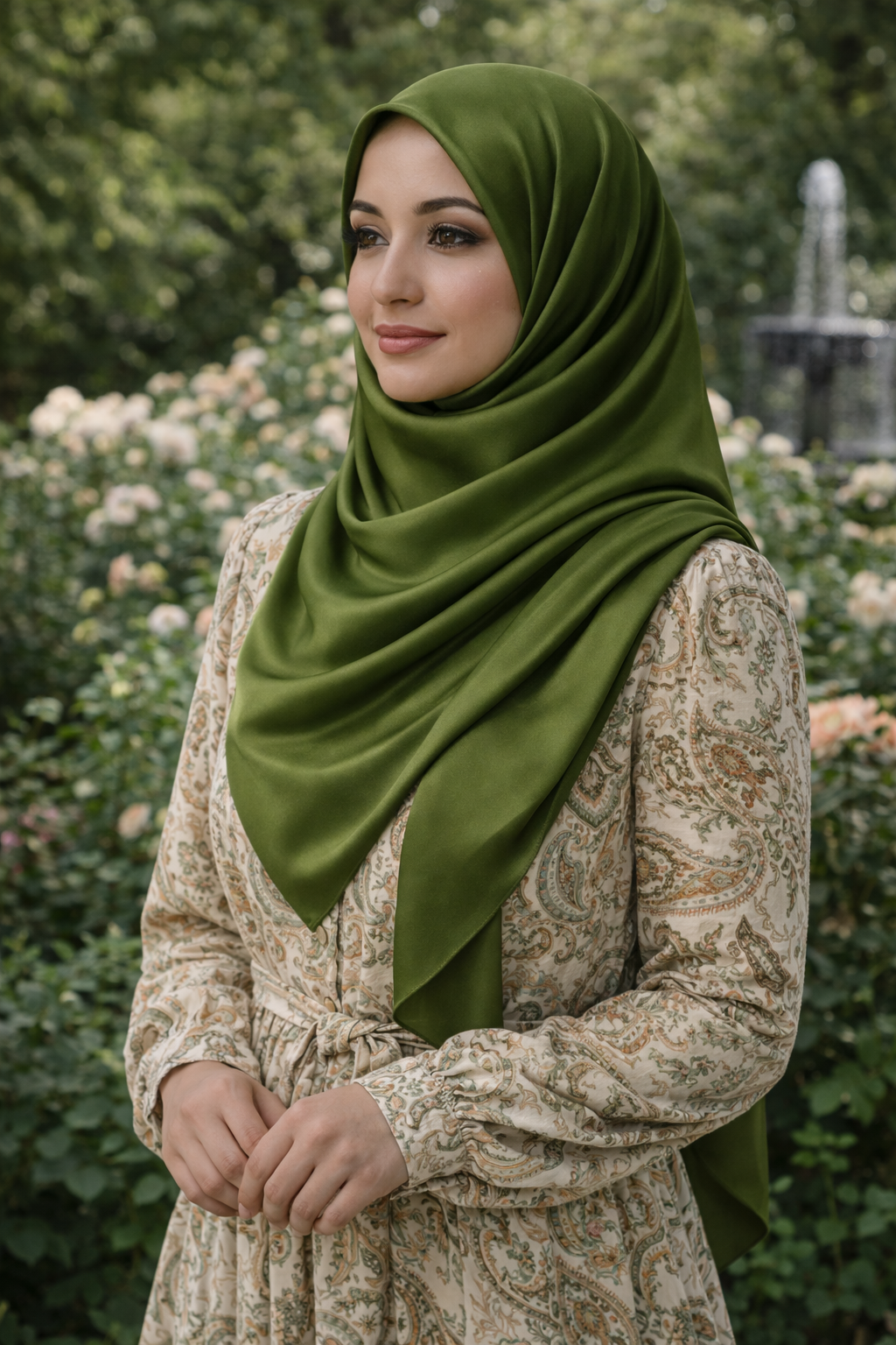 Garden Green Soft Rectangular Satin scarf for Women