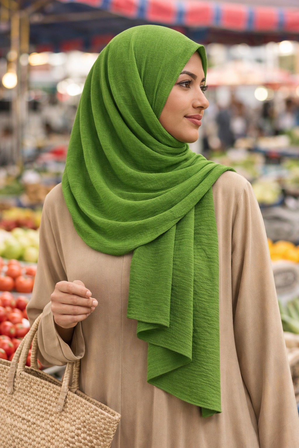Garden Green Soft airflow fabric scarf with a subtle crinkle texture, perfect for daily modest wear.